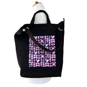 Baggu Heart Love Pink Design Black Recycled Cotton Shoulder Bag Shopper Tote EUC